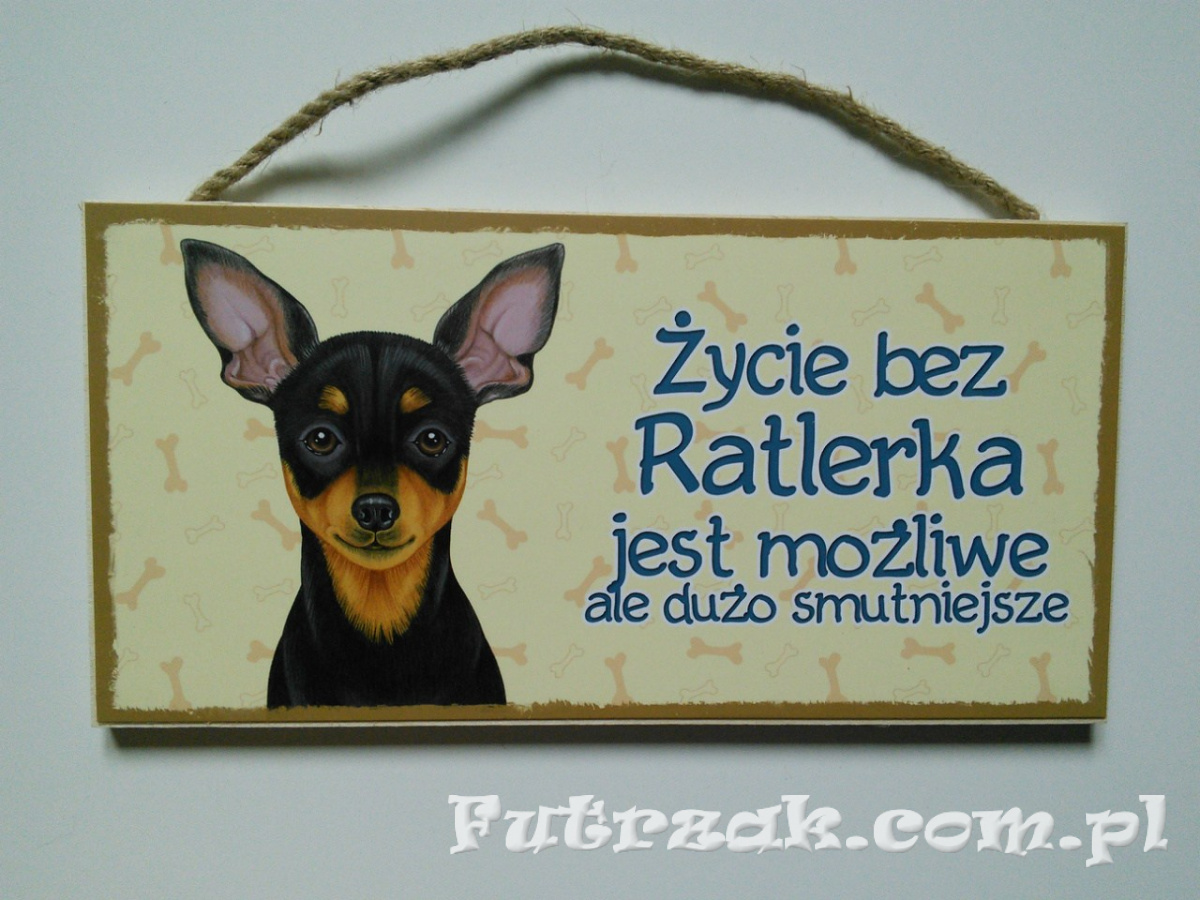 Tabliczka drewniana z motywem i napisem-Ratlerek Tabliczka drewniana z motywem i napisem-Ratlerek