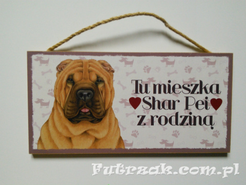 Tabliczka drewniana z motywem i napisem-Shar Pei