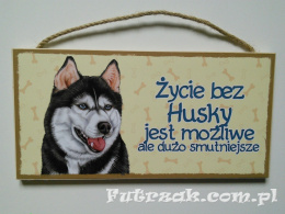 Tabliczka drewniana z motywem i napisem-Husky