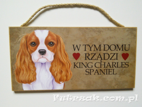 Tabliczka drewniana z motywem i napisem-King Charles Spaniel