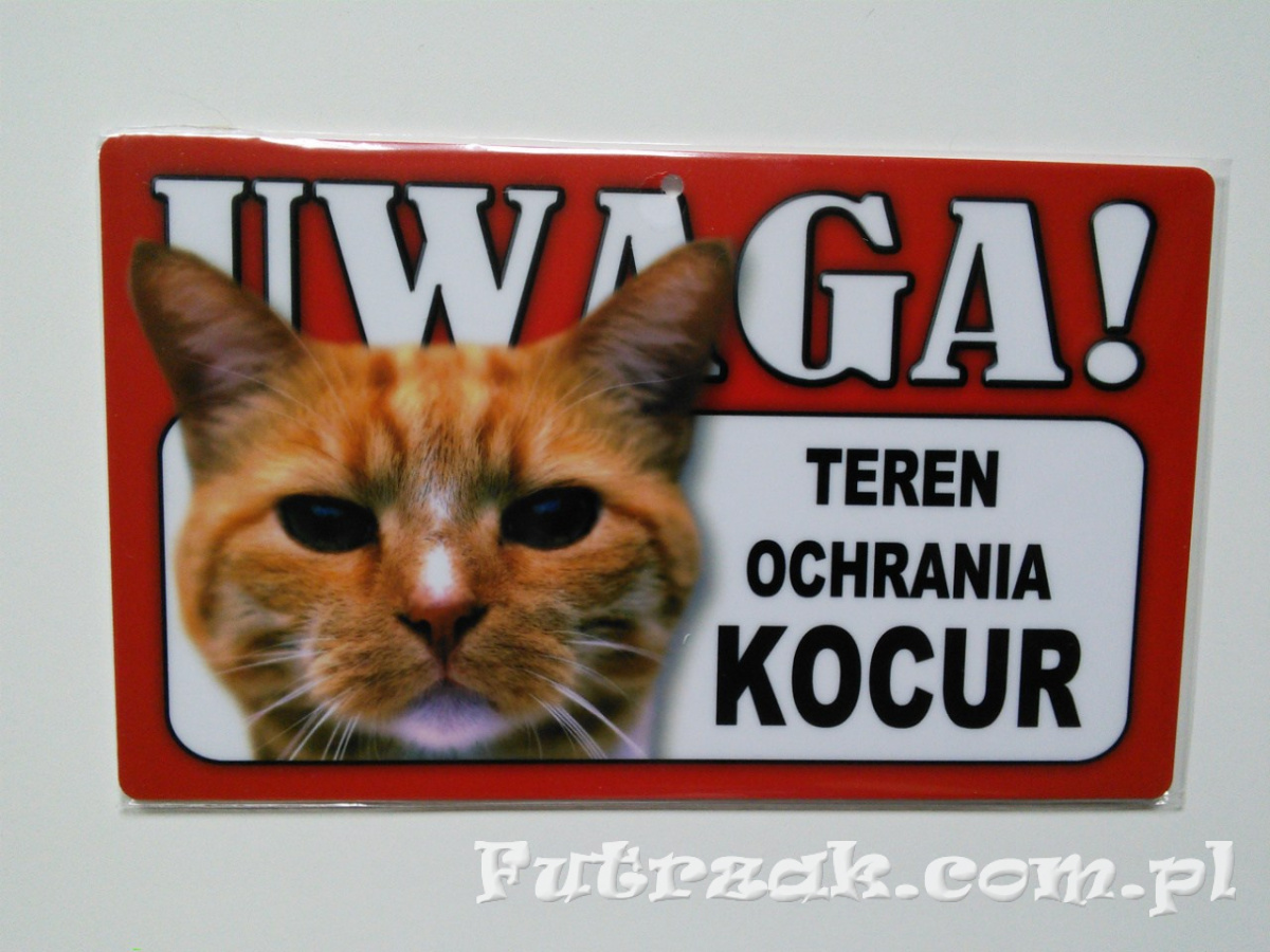 Tabliczka ostrzegawcza-"UWAGA! TEREN OCHRANIA KOCUR"/Kot Rudy