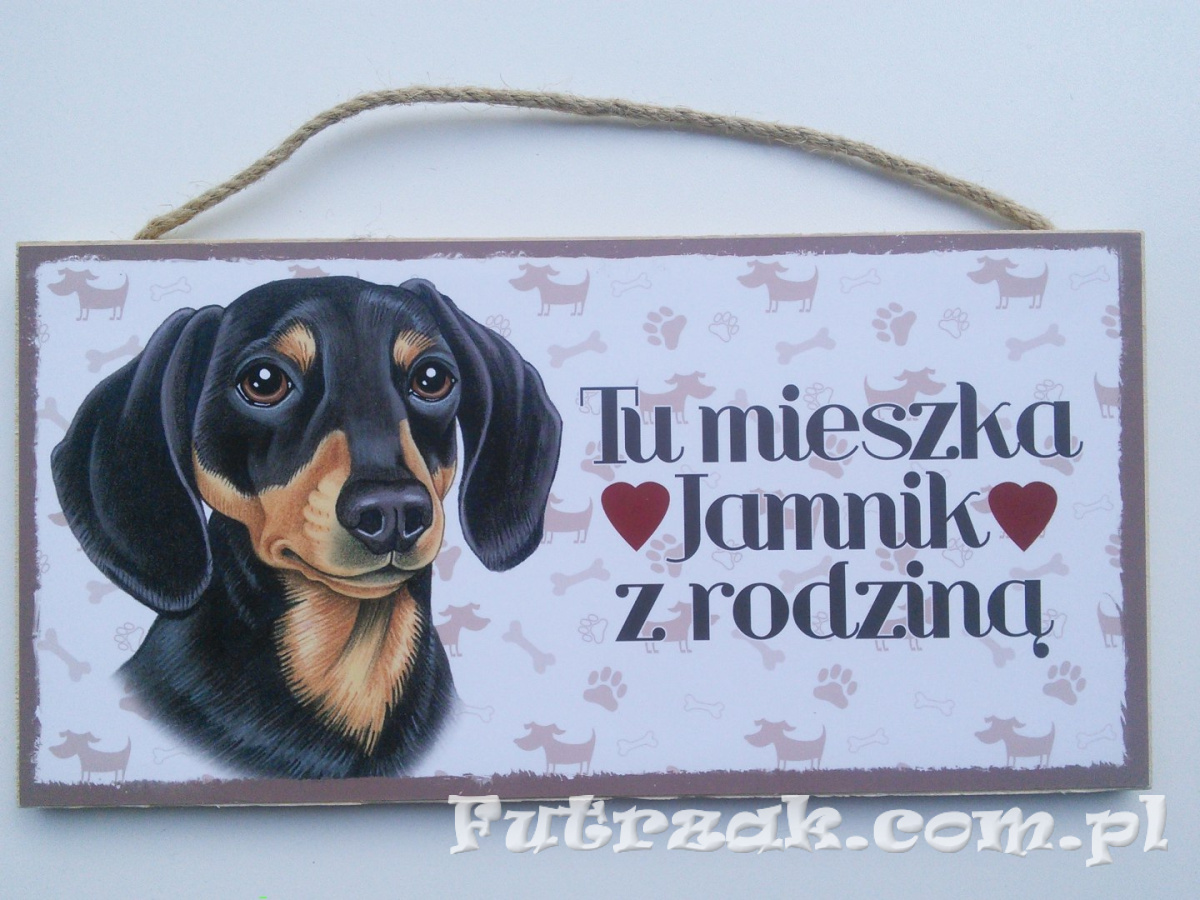 Tabliczka drewniana z motywem i napisem-Jamnik Czarno-Brązowy Tabliczka drewniana z motywem i napisem-Jamnik Czarno-Brązowy