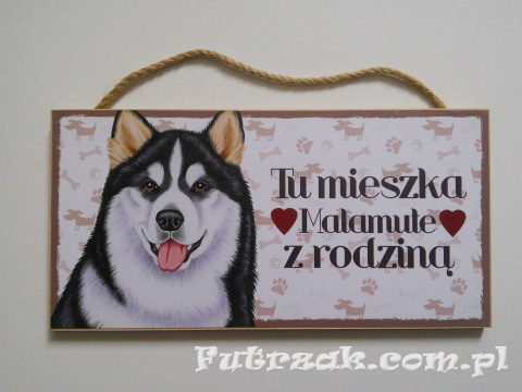 Tabliczka drewniana z motywem i napisem-Malamute