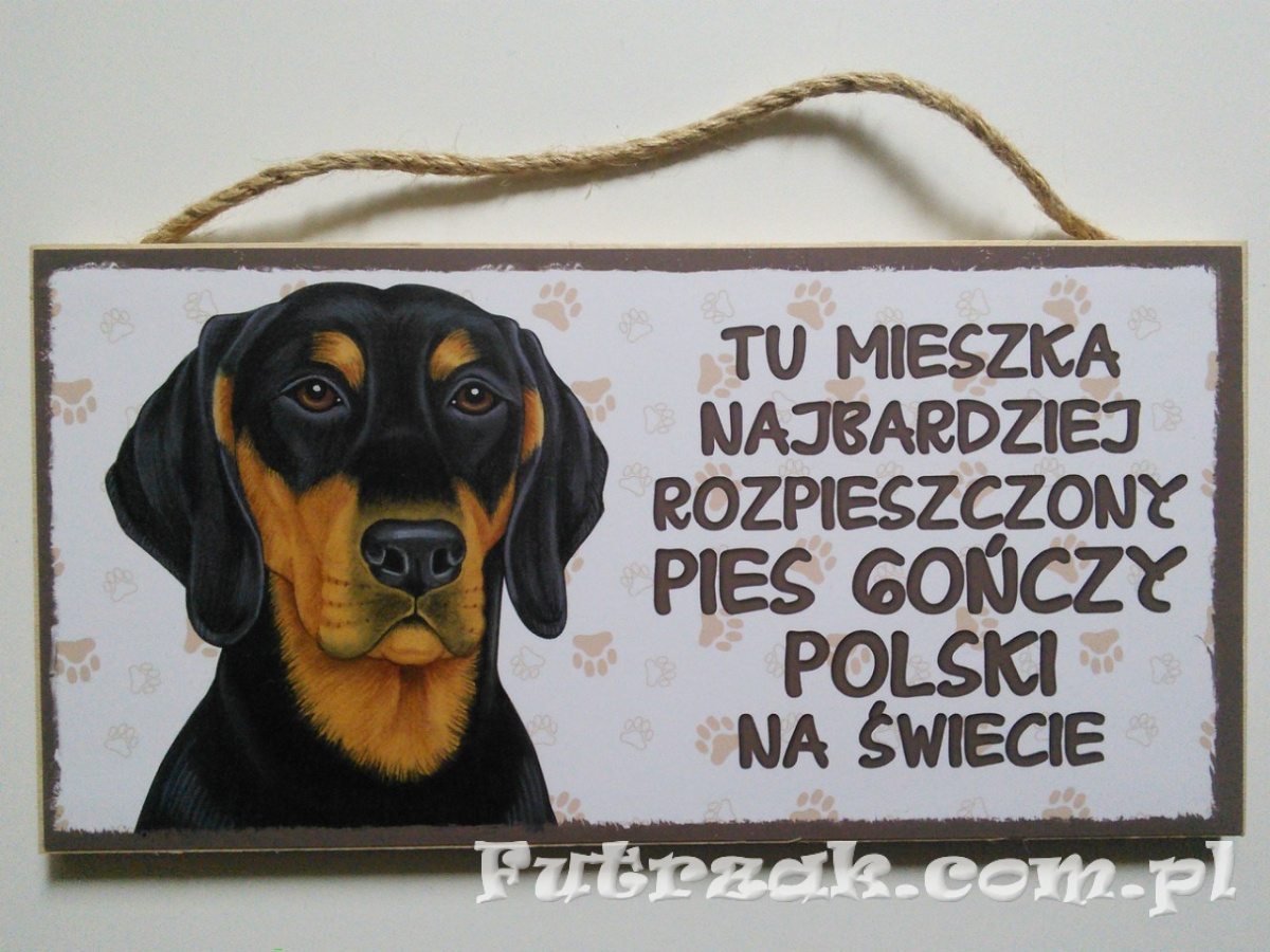 Tabliczka drewniana z motywem i napisem-Pies Gończy Polski
