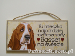 Tabliczka drewniana z motywem i napisem-Basset