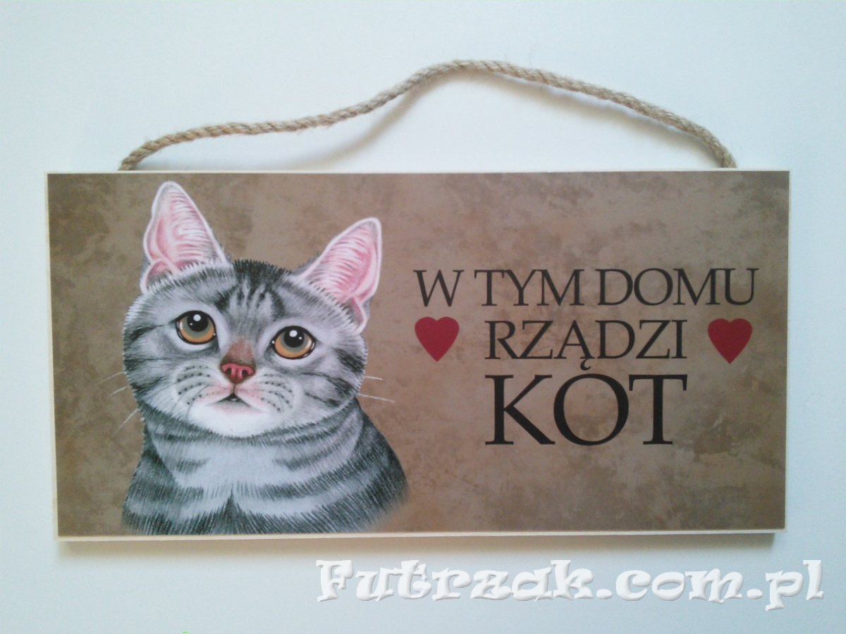Tabliczka drewniana z motywem i napisem-Kot Szary Tabliczka drewniana z motywem i napisem-Kot Szary