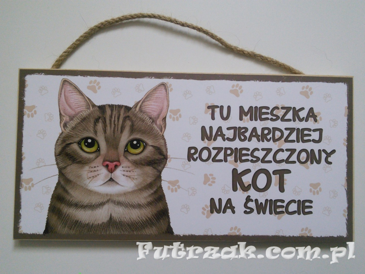 Tabliczka drewniana z motywem i napisem-Kot Szary Tabliczka drewniana z motywem i napisem-Kot Szary
