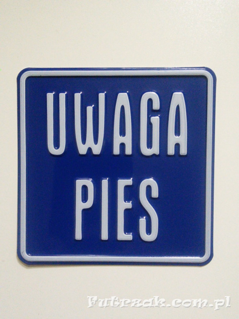 Tabliczka ostrzegawcza, metalowa-"UWAGA PIES"