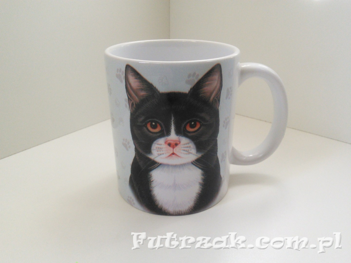 Kubek ceramiczny z motywem-Kot Czarno-Biały