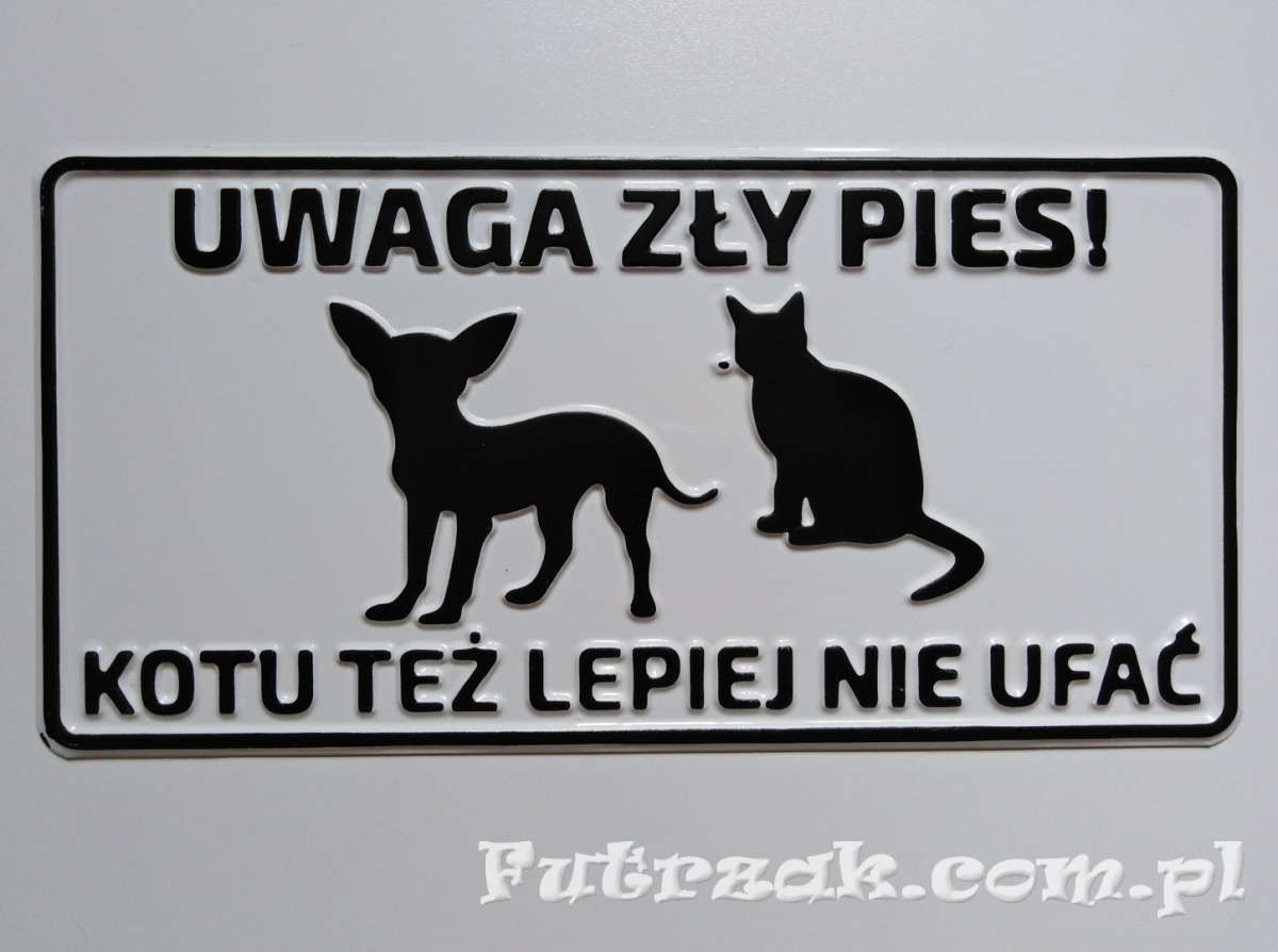 Tabliczka ostrzegawcza, metalowa-"UWAGA ZŁY PIES! KOTU..." Tabliczka ostrzegawcza, metalowa-"UWAGA ZŁY PIES! KOTU..."
