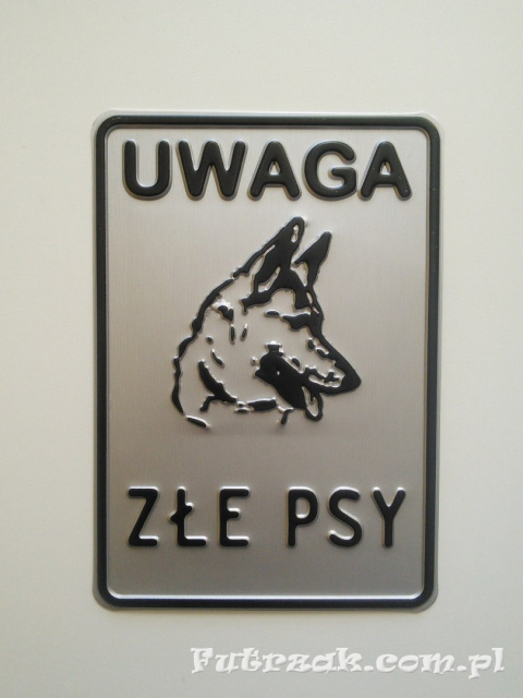 Tabliczka ostrzegawcza, metalowa-"UWAGA ZŁE PSY"