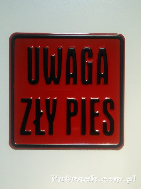 Tabliczka ostrzegawcza, metalowa-"UWAGA ZŁY PIES"