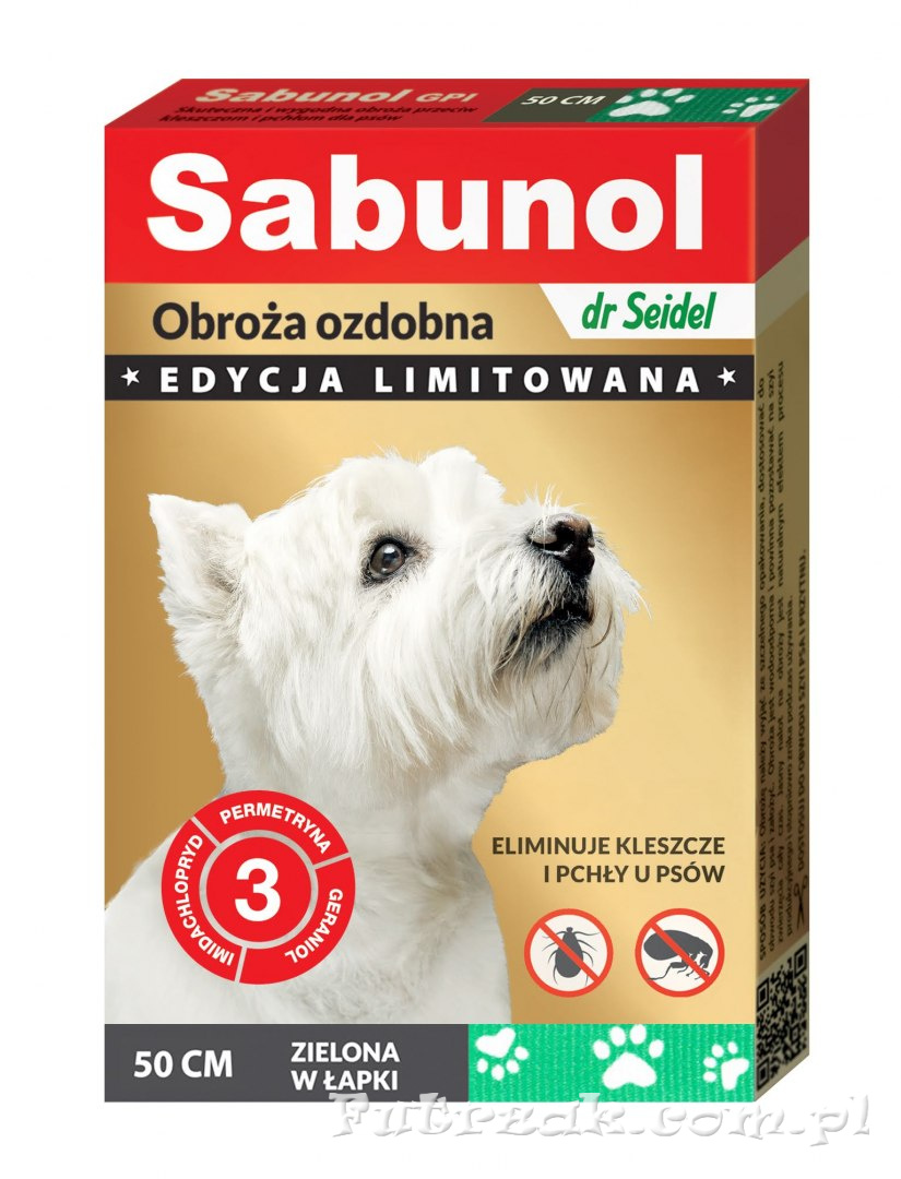 Sabunol - obroża dla psa 50 cm zielona w łapki Sabunol - obroża dla psa 50 cm zielona w łapki