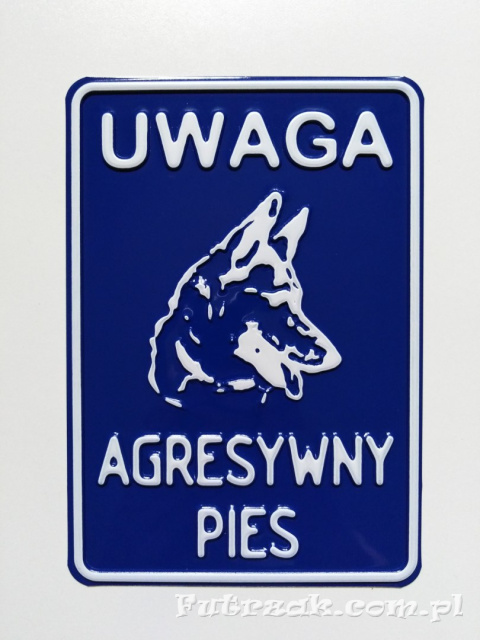 Tabliczka ostrzegawcza, metalowa-"UWAGA AGRESYWNY PIES"