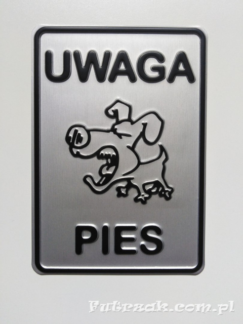 Tabliczka ostrzegawcza, metalowa-"UWAGA PIES"