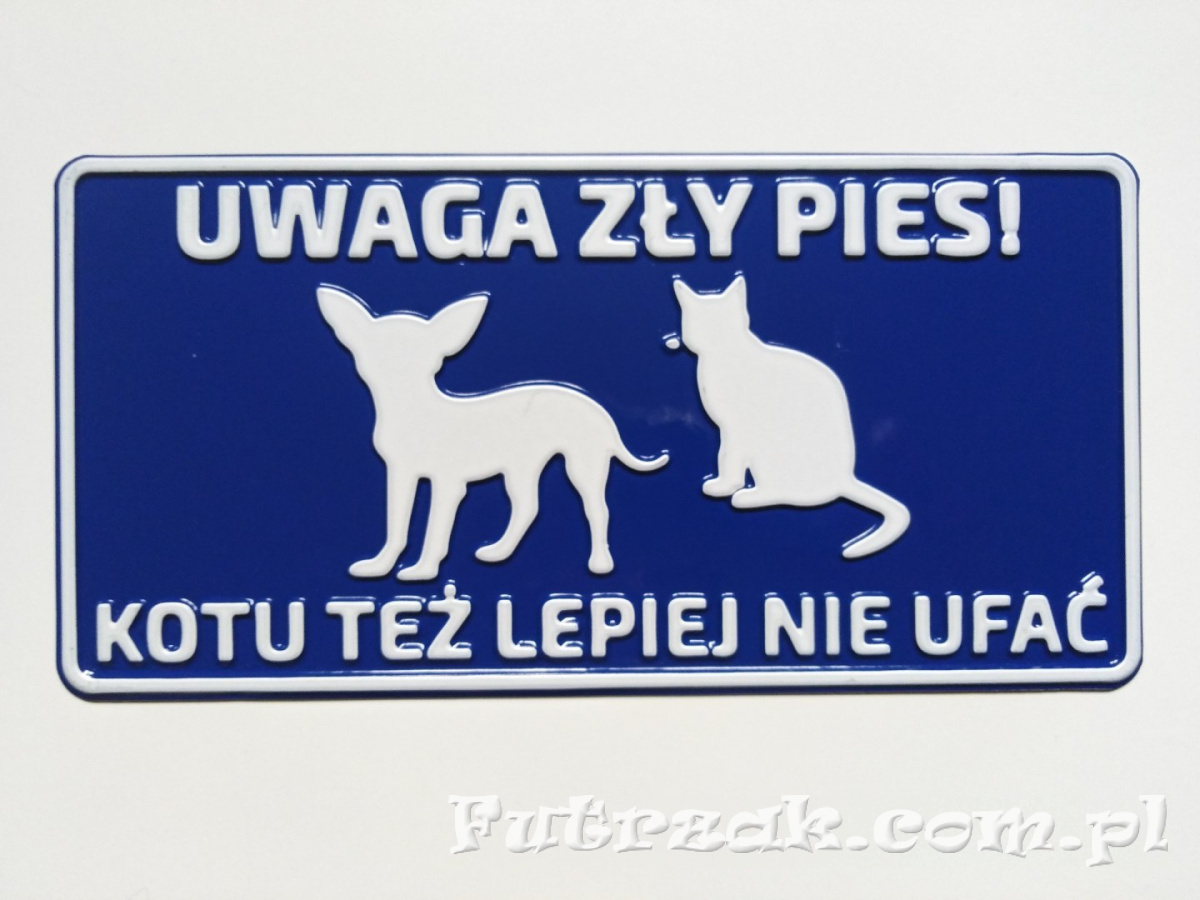 Tabliczka ostrzegawcza, metalowa-"UWAGA ZŁY PIES! KOTU..." Tabliczka ostrzegawcza, metalowa-"UWAGA ZŁY PIES! KOTU..."