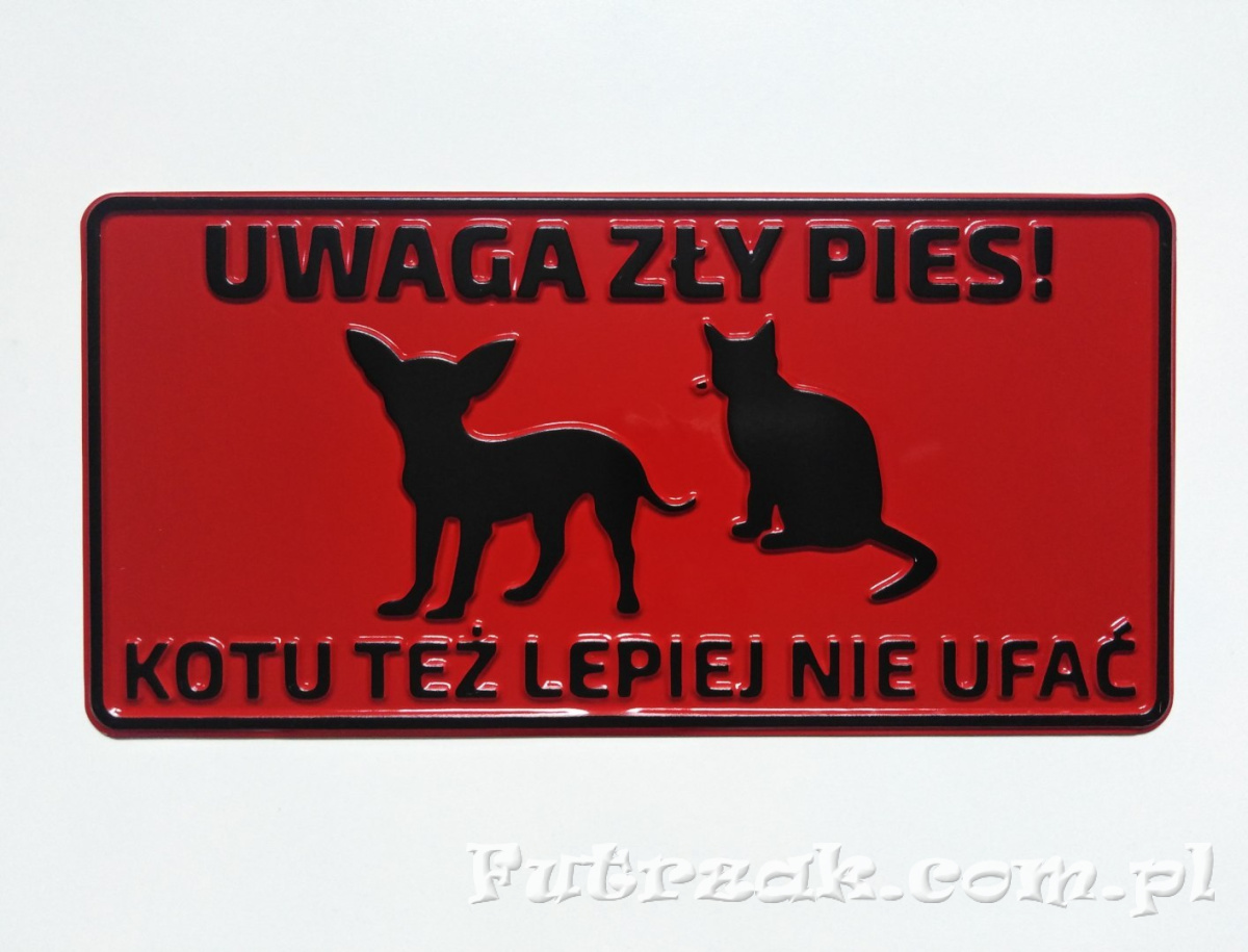 Tabliczka ostrzegawcza, metalowa-"UWAGA ZŁY PIES! KOTU..." Tabliczka ostrzegawcza, metalowa-"UWAGA ZŁY PIES! KOTU..."