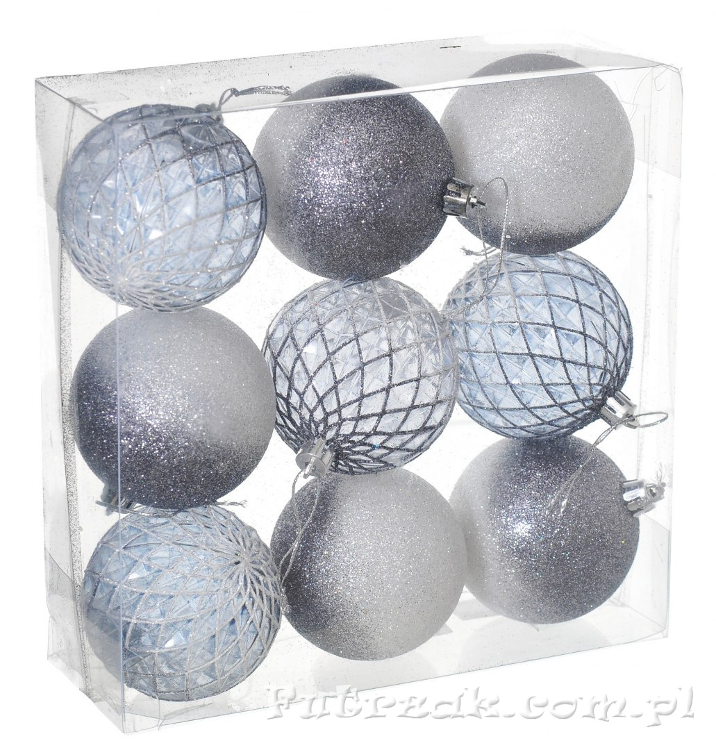 Bombki plastikowe karbowane/brokatowe/9szt. srebrne Bombki plastikowe karbowane/brokatowe/9szt. srebrne