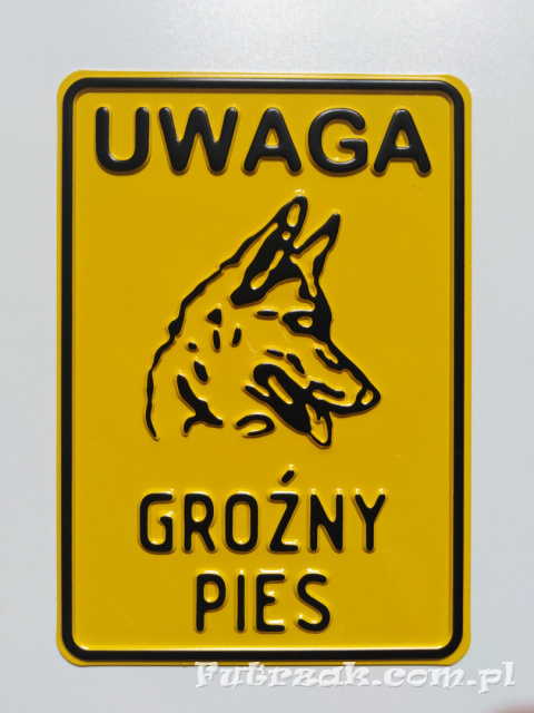 Tabliczka ostrzegawcza, metalowa-"UWAGA GROŹNY PIES"