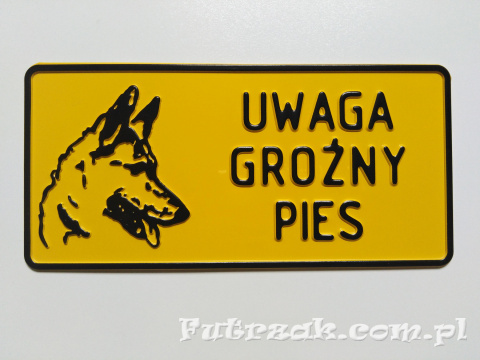 Tabliczka ostrzegawcza, metalowa-"UWAGA GROŹNY PIES"