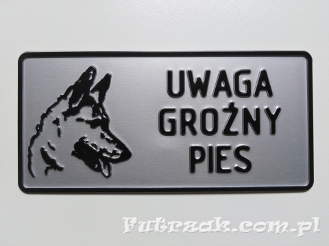 Tabliczka ostrzegawcza, metalowa-"UWAGA GROŹNY PIES"