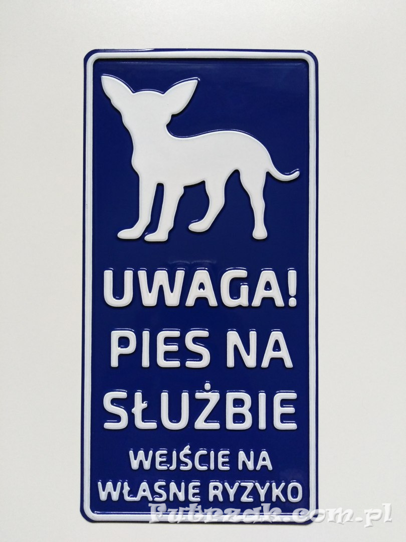 Tabliczka ostrzegawcza, metalowa-"UWAGA! PIES NA SŁUŻBIE..." Tabliczka ostrzegawcza, metalowa-"UWAGA! PIES NA SŁUŻBIE..."