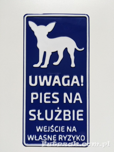 Tabliczka ostrzegawcza, metalowa-"UWAGA! PIES NA SŁUŻBIE..." Tabliczka ostrzegawcza, metalowa-"UWAGA! PIES NA SŁUŻBIE..."