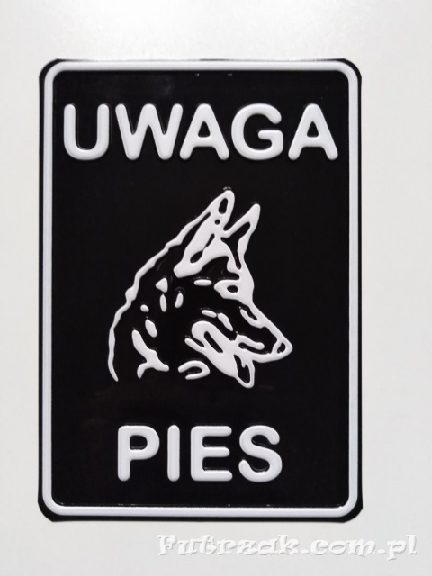 Tabliczka ostrzegawcza, metalowa-"UWAGA PIES" Tabliczka ostrzegawcza, metalowa-"UWAGA PIES"
