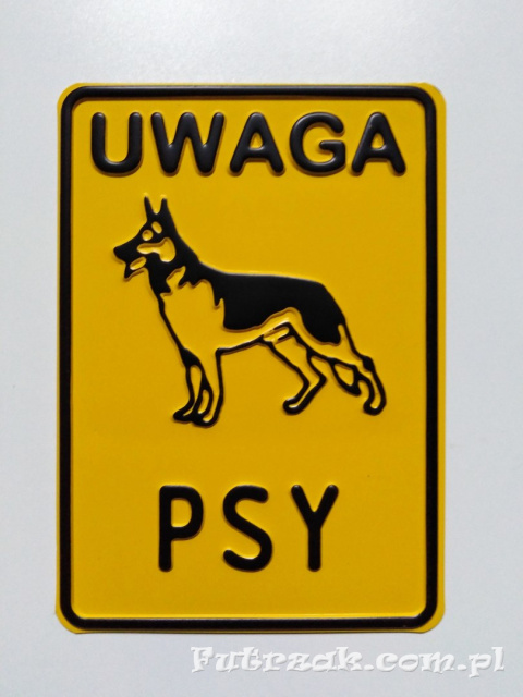 Tabliczka ostrzegawcza, metalowa-"UWAGA PSY" Tabliczka ostrzegawcza, metalowa-"UWAGA PSY"