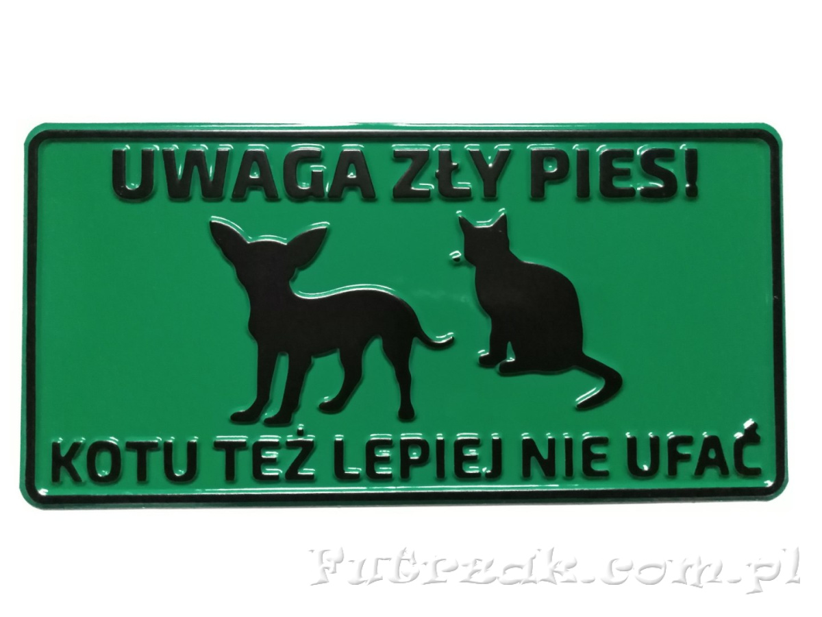 Tabliczka ostrzegawcza, metalowa-"UWAGA ZŁY PIES! KOTU..." Tabliczka ostrzegawcza, metalowa-"UWAGA ZŁY PIES! KOTU..."
