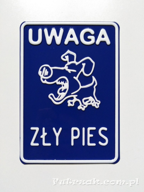 Tabliczka ostrzegawcza, metalowa-"UWAGA ZŁY PIES"