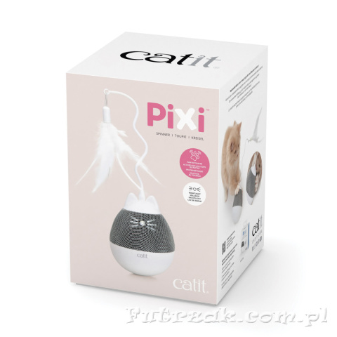 Catit Pixi Spinner zabawka karmiąca z piórkiem biało-szara Catit Pixi Spinner zabawka karmiąca z piórkiem biało-szara