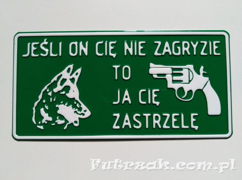 Tabliczka ostrzegawcza, metalowa-"JEŚLI ON CIĘ..." Tabliczka ostrzegawcza, metalowa-"JEŚLI ON CIĘ..."