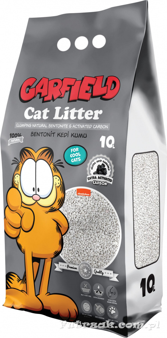 Żwirek Garfield bentonitowy z aktywnym węglem 10l Żwirek Garfield bentonitowy z aktywnym węglem 10l