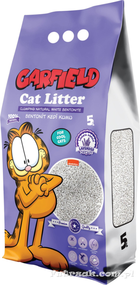 Żwirek Garfield biały bentonit lawenda 5l Żwirek Garfield biały bentonit lawenda 5l
